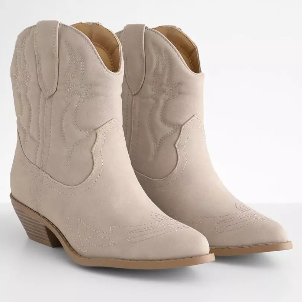 SODA Rigging Suede-Look Western Cowboy Ankle Boots